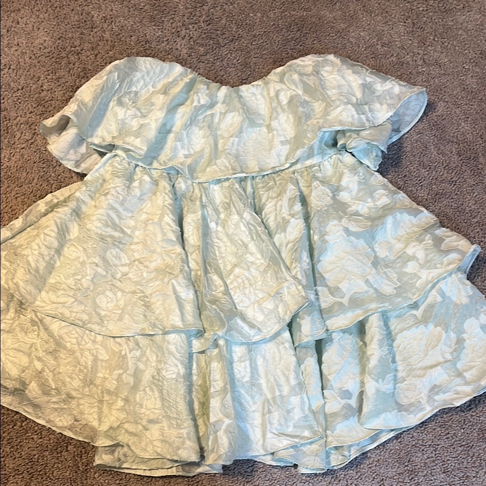 American Threads - Mint Green/Light Blue Strapless Floral Babydoll Mini Dress